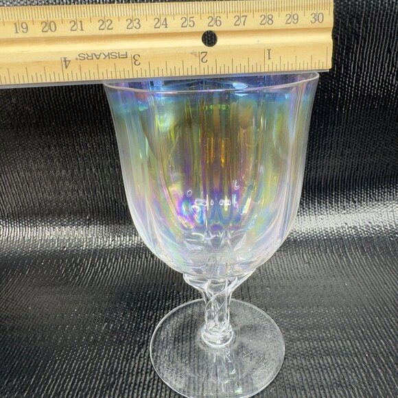 Vintage Iridescent Glass Footed Glasses Cups Drinking Goblets Twisted Stem Set 3 - Picture 3 of 12